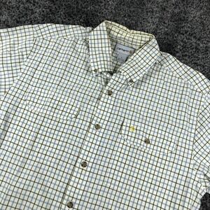 Carhartt Shirt Mens Large White Plaid Short Sleeve Button Up Workwear S238 WHT